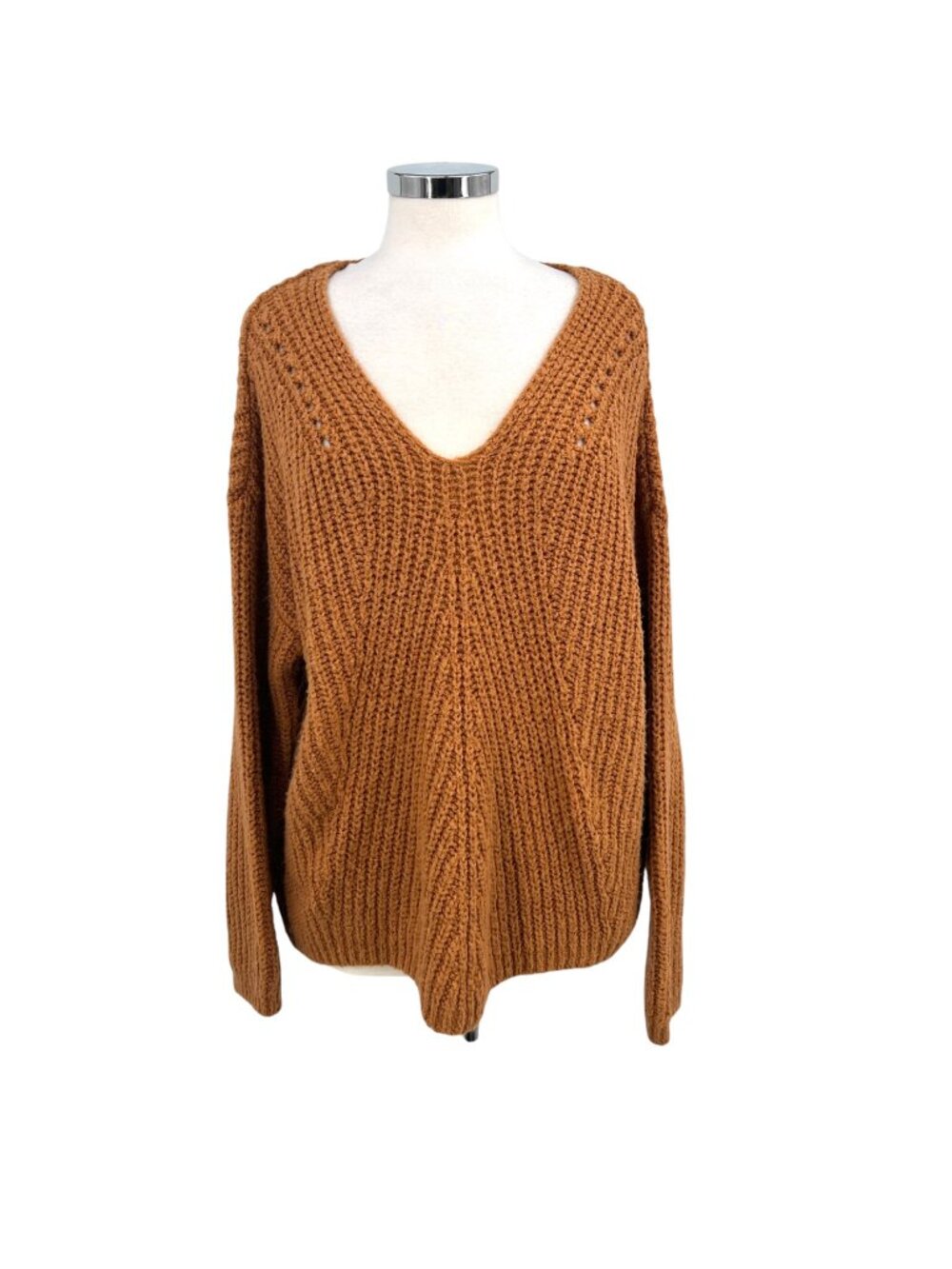 Rip Curl V-Neck Knit Sweater in Golden Ginger Brown Size Large Boho Chic Casual